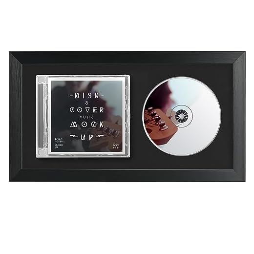 Futti CD Music Frame 8" x 12" with Black Matting Display Disc and CD Box Made by Solid Wood Frame