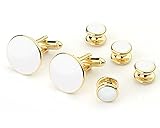 White Round Trimmed in Gold Tuxedo Cufflinks and Studs