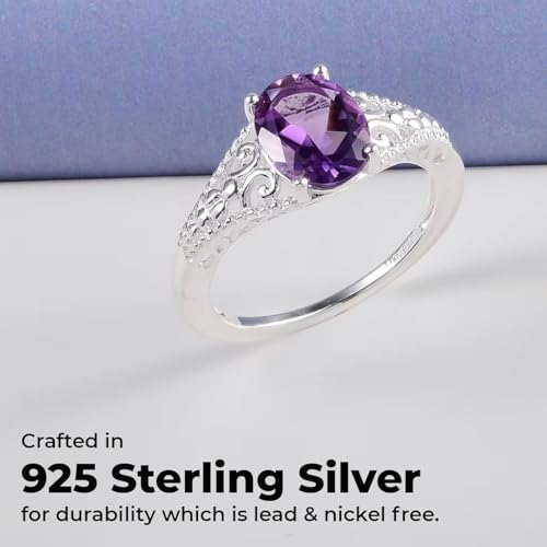 Amethyst Ring for Women in 925 Sterling Silver - Birthstone Promise Engagement Vintage Purple Amethyst Jewelry Birthday Gifts for Womens3