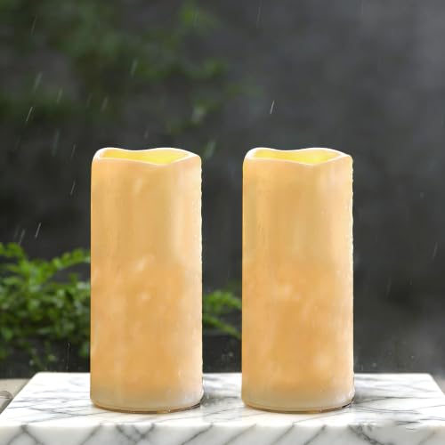 Image of 2 Outdoor Battery Operated Flameless LED Pillar Candles w /Remote Timer 3x7