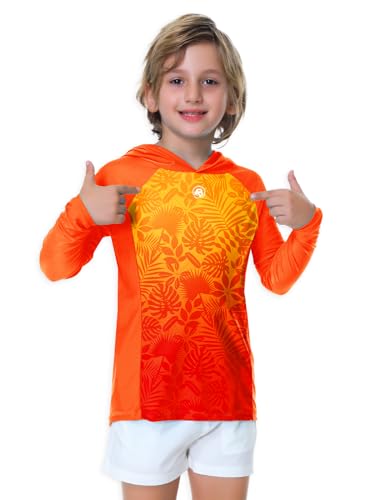 Image of AOBUTE Unisex Kids Long Sleeve Hoodie Rash Guard Boys UPF 50+ Swim Top with Thumb Hole 3-12 Years