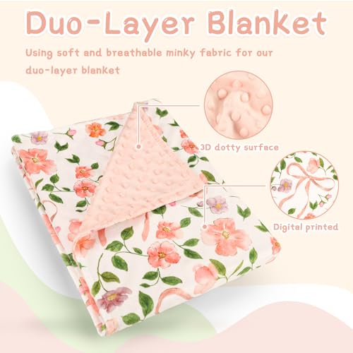 Image of TANOFAR Baby Blankets for Unisex Boys Girls, Ultra Soft Minky Blanket with Double Layer Dotted, Breathable and Lightweight Receiving Blanket for Newborns, 30x40 Inches, Pink Bow