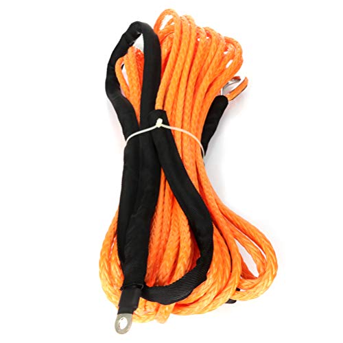 AUTOMUTO Synthetic Winch Rope 3/8 x 100ft Winch Cable 23000LBs Working Strength Synthetic Winch Cable w/Protective Sleeve, for Vehicles Towing Orange