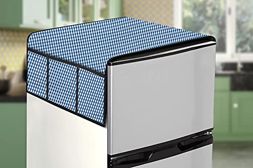 Image of Stylista Refridgerator top Cover Suitable for Samsung RT30C3442S9 /HL, 256 Liter Fridge, Dimension (WXD) 65x111 CM, Pin Check Pattern Blue