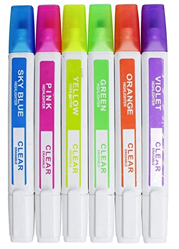 KRYTONE®Erasable Highlighter Twin Head 6pcs Set Marker Pen Light Pen Drawing Art Supplies, Multicolor