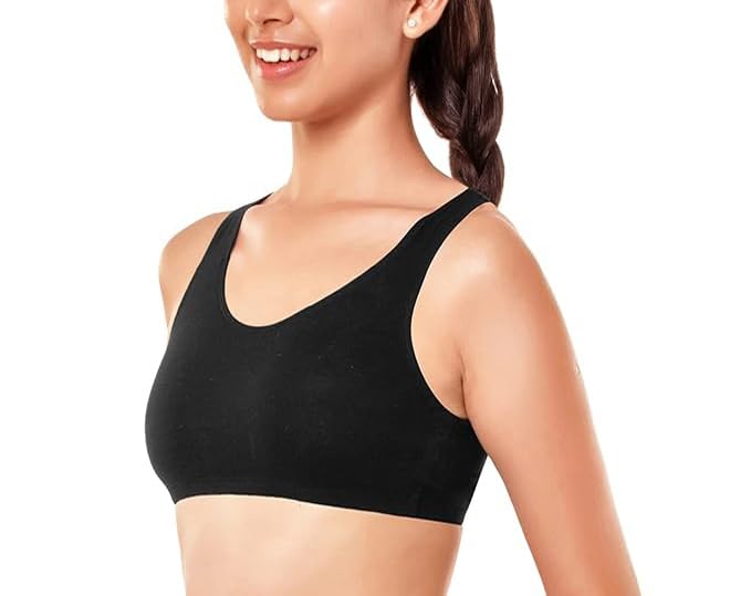 Image of Sports Bra for Women & Girls, Cotton Non-Padded Full Coverage Beginners Activewear Training Bra for Teenager Kids
