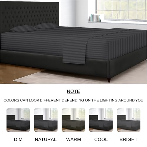 Image of SGI 108 inchx80 inch 4 Pc Florida King Sheet Set 600 TC 12 inch Deep, Dark Gray Stripe