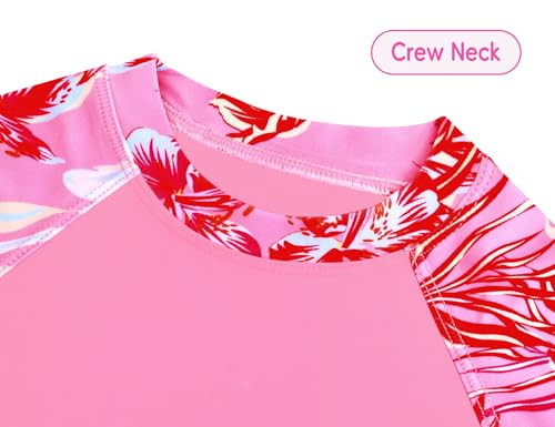 Image of Girls Swimsuit 2 Piece Rash Guard Set Short Sleeve Bathing Suits UPF 50+ Summer Beach Swimwear