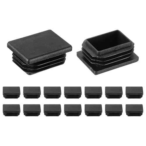 Image of uxcell 16 Pcs Rectangle Tubing End Caps 1 9 /16 x 1 3 /16 Inch Plastic Hole Plugs Insert End Cap for Metal Tubing Post Chair Leg Table Bookshelves Furniture, Black