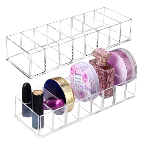 EUIEUT 2 Pcs Detachable Makeup Organiser 8 Compartments Acrylic Cosmetic Storage Tray Clear Drawer Organizers Case Desk Jewelry Display for Eyeshadow Cosmetic Lipstick Nail Polish