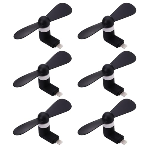 YUNLOVXEE Cell Phone Fan for iPhone, Compatible for iPhone 4/5/6/6S/7/8 Plus, X, XS Max, XR, 11/12/13/14 Mini Plus Pro Max SE 2/3, Not Compatible for iPhone 15/16 and Latest Series (Black x6)