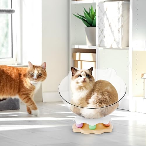 Lit pour chat surélevé avec dôme transparent et jouets interactifs - 8