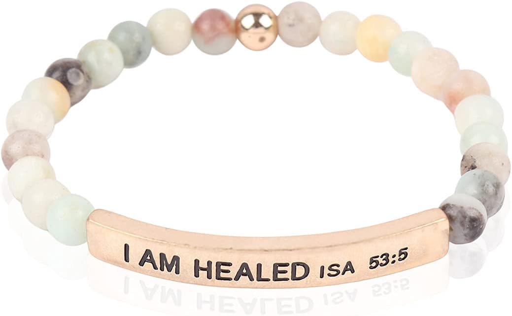 RIAH FASHION Inspirational Message Prayer Beaded Bracelet - Christian Bible Cuff Blessed, Faith, Love, Hope Natural Stone Bead Stretch Strand Bangle