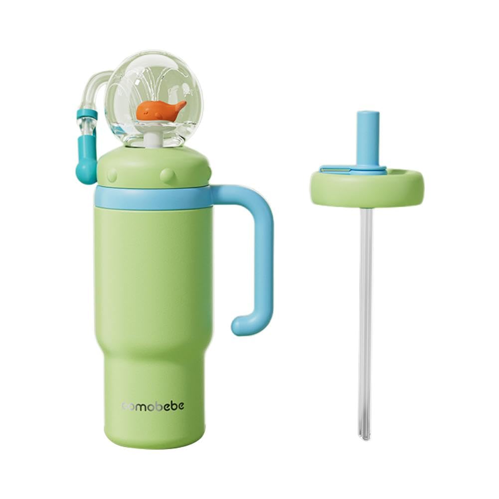 RONGJUEOZ Wal-Brunnenbecher 600 Ml Edelstahl - Auslaufsicher, Mit 2 Deckeln & Trinkhalm (Pink)