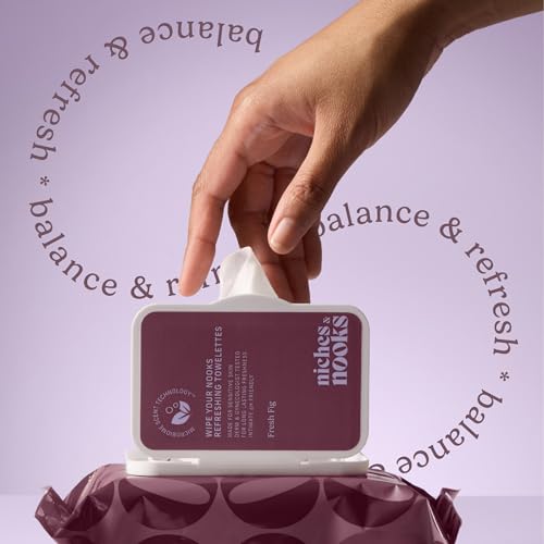 Image of Niches & Nooks pH Balanced Aloe Vera Feminine Flushable Wipes for Women with Sensitive Skin - Fresh Fig - Odor Neutralizing - Daily Intimate Flushable Feminine Hygiene Wipes - Clean + Vegan - 45 Ct.