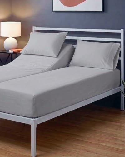 Image of Sleepy Town Split King Size Bed Sheets - 4 Piece - NO Flat Sheet Included - Split King Sheet Set - Soft, Comfy & Cooling - Easy Care - Wrinkle & Fade Free - Brushed Microfiber Bed Sheets (Light Grey)