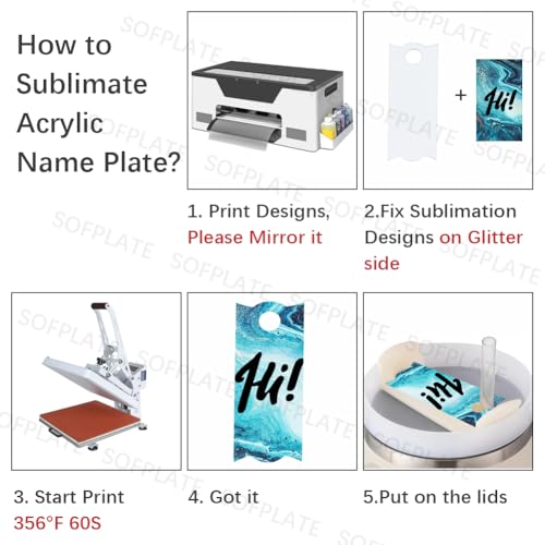 SOFPLATE 1 caixa 8 peças placas de nome de sublimação acrílica retangulares em branco tampas de copo