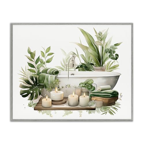 Baignoire zen tropicale Stupell Industries cadre blanc 16x20cm pour décoration murale nature