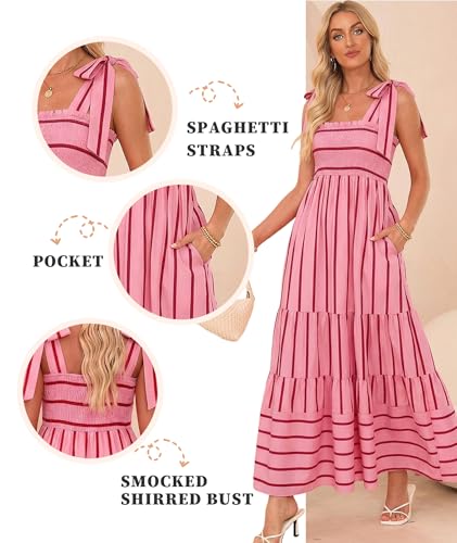 Image of CURBODO Women's Summer Maxi Dress Boho Spaghetti Straps Casual Long A-line Smocked Beach Dress Square Neck Flowy Sun Dress