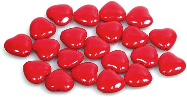 15pcs Heart Beads 10 x 10 mm, Opaque Red (93200), Bohemia Crystal Glass, Czechia 11179001