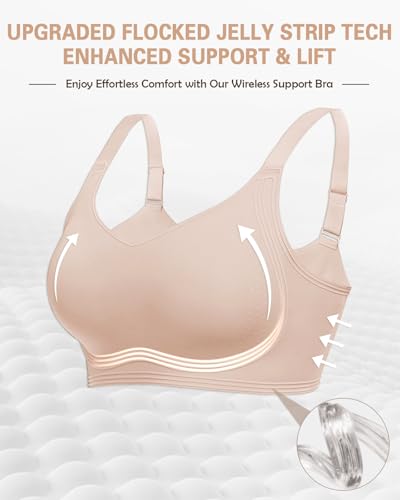 Image of Wireless Back Fat Smoothing Bra Comfortable Support Padded Bras Full Coverage Seamless Bras with Lift No Underwire Light Nude