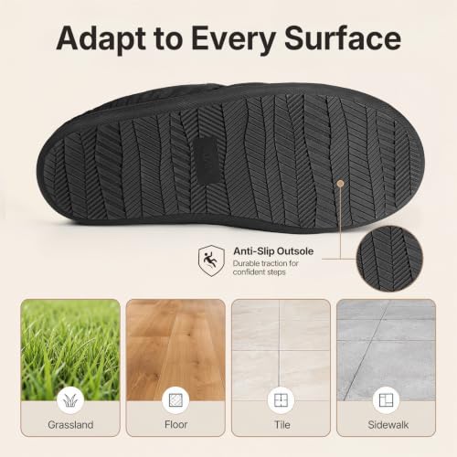 Image of ATHMILE Slippers for Men Water-Resistant Quilted Puffer Upper Memory Foam Slippers Non Slip Indoor Outdoor House Shoes Cozy Slip on Slippers for Home Bedroom Travel Camping Gift