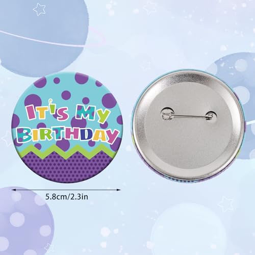 It’s My Birthday Pin, 2.3in Happy Birthday Badge with Purple Bubbles & Light Green Wave Design Fun Party Button Brooch for Boys Girls Men & Women Perfect for Decorations Supplies2