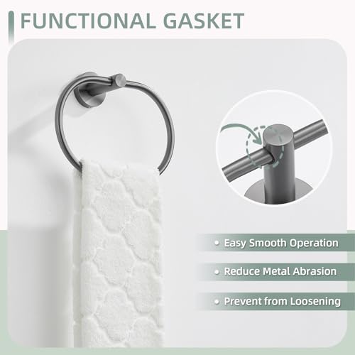 Image of Angle Simple Swivel Towel Ring for Bathroom, SUS304 Stainless Steel Oval Hand Towel Ring Rack for Wall, Gunmetal Gray