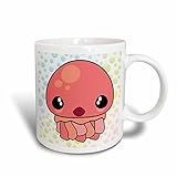 3dRose Cute Kawaii Pink Jellyfish Cartoon Character With Color Bubbles Background Two Tone Mug, 11...