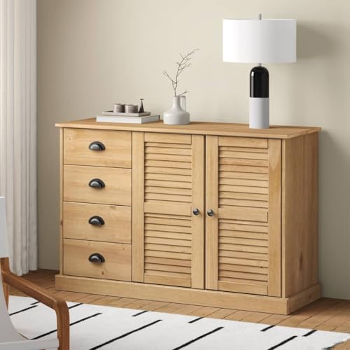 Teenpull VIGO Aparador con cajones, 113 x 40 x 75 cm, madera maciza de pino, acabado en cera de miel, buffet rústico para comedor, salón y cocina