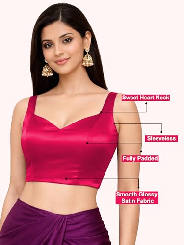 Image of TRENDMALLS Women's Fandy Satin Silk Blouse Sweetheart Neck Sleeveless Saree Blouse Choli Stylish Saree Blouse Ready to Wear