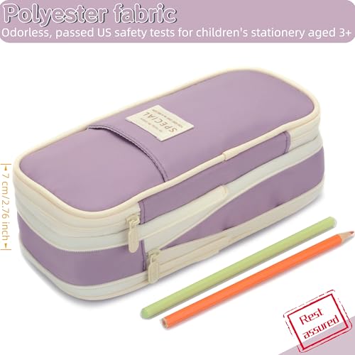 Image of Large Capacity Canvas Pencil Case Organizer Holder Pouch Bag with Zipper Compartments, Pen Cases for Women Girls School Adults (Purple)