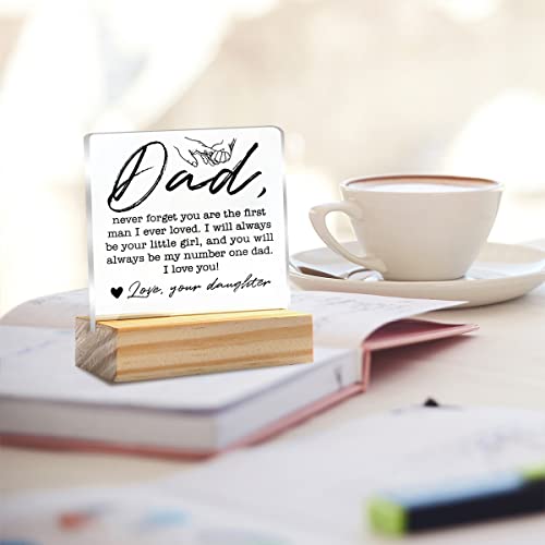 Dad Gift For Birthday Father’s Day Dad Never Forget You Are The First Clear Desk Decorative Sign Keepsake Present Father Acrylic Plaque With Wooden Stand Sign Desk Decor For Home Office #TOP6