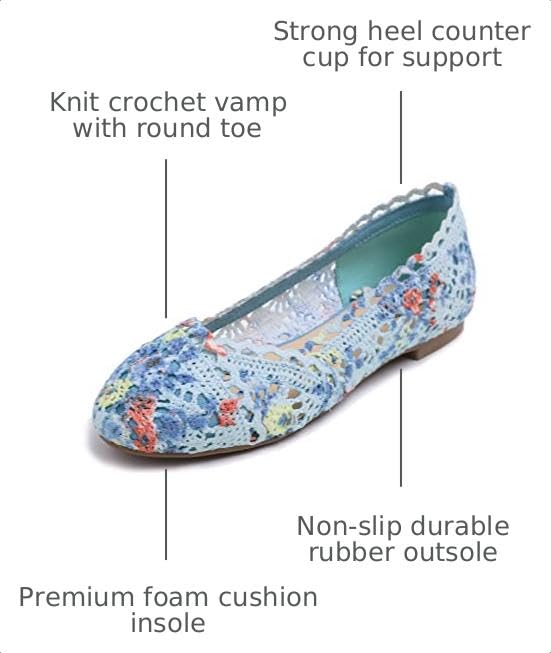 Image of FEVERSOLE Women's Comfort Breathable Knit Crochet Shoes Lace Ballet Flats