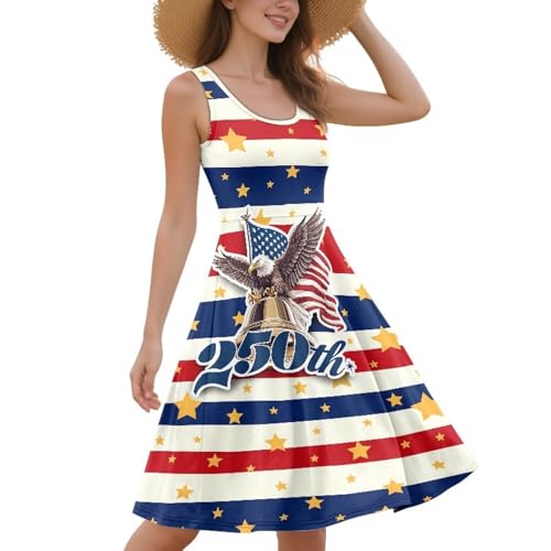 Image of Women Stylish Tank Dresses Sleeveless Round Neck Midi Casual Dress with Pocket for Summer