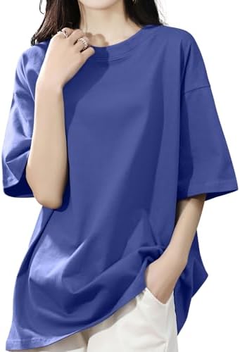 （05:30時点） [SLEEPSINERO] tシャツ レディース 半袖 【体型カバー・ゆったり細見え】 シャツ レディーストップス 春 夏 クルーネック 大きいサイズ 吸汗速乾 通気 着痩せ オーバーサイズ レディース夏服 カットソー ロング 5分袖 おしゃれ (M,ブルー)