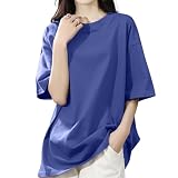 [SLEEPSINERO] tシャツ レディース 半袖 【体型カバー・ゆったり細見え】 シャツ レディーストップス 春 夏 クルーネック 大きいサイズ 吸汗速乾 通気 着痩せ オーバーサイズ レディース夏服 カットソー ロング おしゃれ (2XL,ブルー)