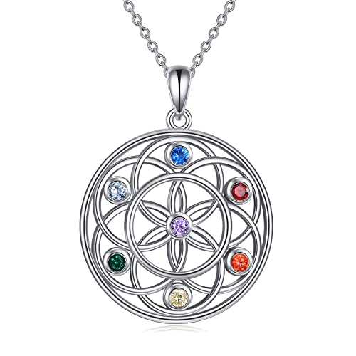 YFN Blume des Lebens Halskette Sterling Silber 7 Chakra Heilung...