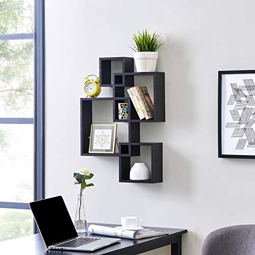 Danya B. Decorative Wall Mount Floating Intersecting Cube Accent Wall Shelf (Black)