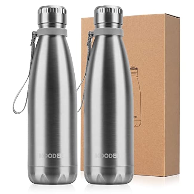 koodee Kids Insulated Water Bottle 2 Pack-17 oz Stainless Steel Double Wall Vacuum Insulated Water Bottle for School, Cola Shape Leak Proof Sports Flask (Aquamarine Blue-Sky Blue)