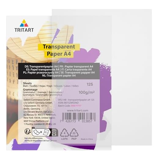 Tritart Transparentpapier Bedruckbar Weiß DIN A4 | 125 Blatt 100g/m2 | Papier Transparent
