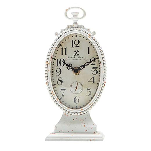 NIKKY HOME Vintage Table Clock, Battery Operated Rustic Distressed Style, Shabby Chic Home Décor for Fireplace Mantel, Shelf, Desktop, Countertop - White