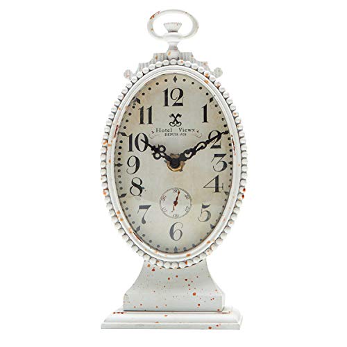 NIKKY HOME Orologio da tavolo vintage, funzionamento a batteria, stile rustico invecchiato, shabby chic, decorazione per la casa per camino, mensola, scrivania, piano di lavoro, bianco