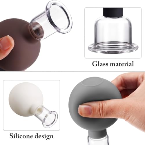 Image of BBTO 4 Pcs Glass Facial Cupping Set Silicone Vacuum Suction Massage Cups Skin Tightening Therapy for Face Body Eyes Back Shoulder Pain (Classic)