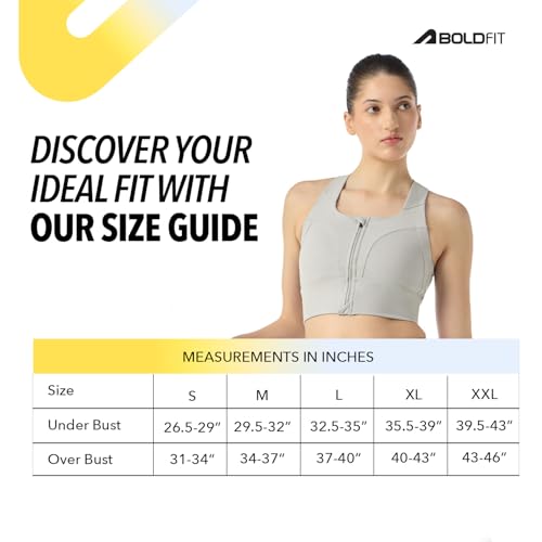 Image of Boldfit Sports Bra for Women,Premium Nylon Blend Padded Gym Bra for Woman with Criss Cross Back & Front Zip,Boldtech Sweat-Wicking,Stretch Fit,Durable & Comfortable Activewear for Gym,Yoga & Training