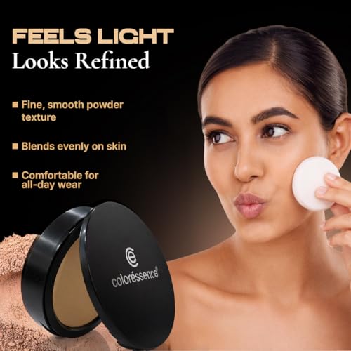 Image of Coloressence Starlet HD Matte Compact Powder, Beige, 10gm with FREE Applicator Puff | For All Skin Types | Long Lasting | Lightweight | Waterproof | Sweatproof