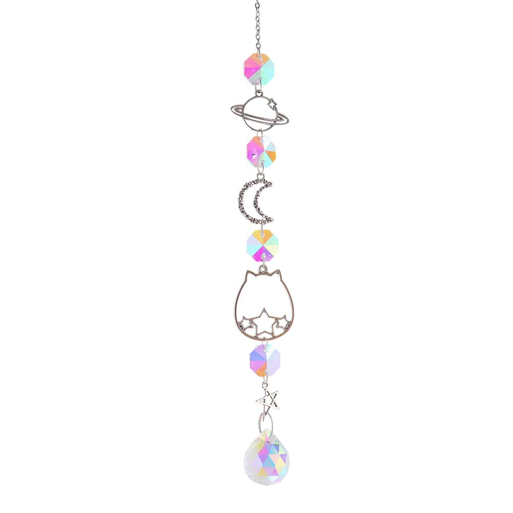 Crgangzy D Colorful Planet Suncatchers Crystal Win Chimes Star Moon Metal Hanging Prisms Light Catcher Ornament For Window Curtain Pendant Home Garden Car Room Ecor Gifts