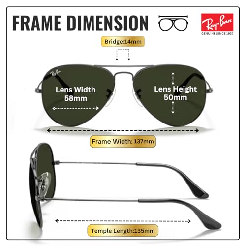 Image of Ray-Ban RB3025 AVIATOR CLASSIC Pilot Shaped Sunglasses for Men & Women with Official RAYBAN Eyewear Kit