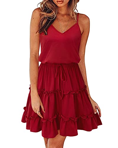 Image of Newshows Women's Summer Casual Dress Cute A Line Ruffle Hem Flattering Fit Beach Vacation Sundress