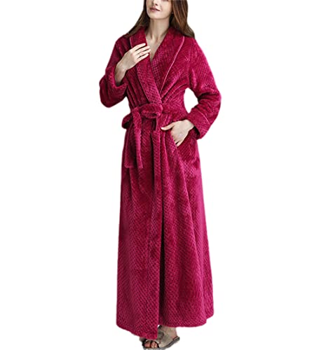 Peignoir de bain extra long contre le froid en flanelle épaisse rose L